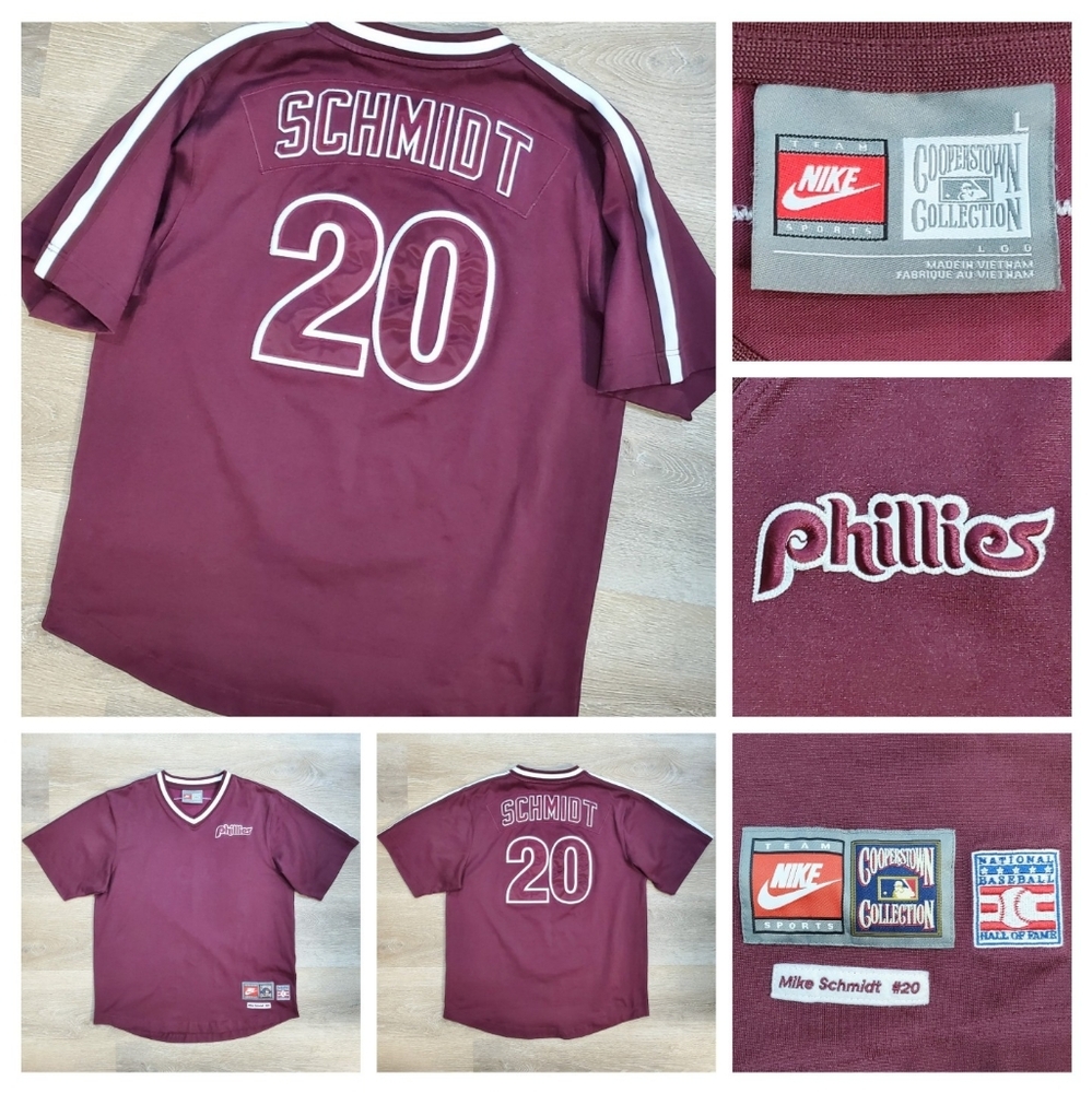 Nike Mike Schmidt Philadelphia Phillies Jersey Sz L Y2K Cooperstown HOF Maroon